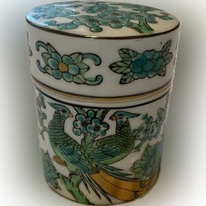 VINTAGE GOLD IMARI PEACOCK & FLOWER TRINKET BOX